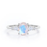 Classic Five Stone 0.6 carat Oval Moonstone and Diamond Engagement Ring in Rose Gold