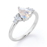 Fashionable 7 Stones 0.6 carat Pear Moonstone and Diamond Engagement Ring in White Gold