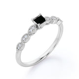 1.15 Carat Princess Cut Lab Grown Black Diamond 4 Prong Art Deco Engagement Ring In White Gold
