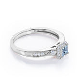 Infinity Milgrain - 1.15 Carat Princess Cut Aquamarine - Petite Pave Channel - Halo Engagement Ring in White Gold