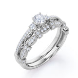 Fashionable 1.25 carat Round Moissanite and Diamond Bridal Ring Set in White Gold - Proposal Ring
