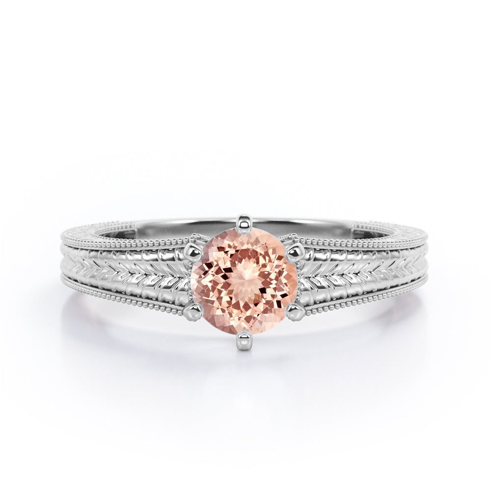 Vintage Bowtie Filigree 1 carat Round Morganite Solitaire Engagement Ring in Rose Gold