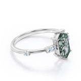 Seven Stones 0.8 carat Hexagon Moss Agate and Moissanite Engagement Ring in Black Gold