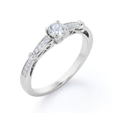 Bowtie 0.7 carat Round Moissanite and Diamond Pinched Shank Anniversary Ring in White Gold