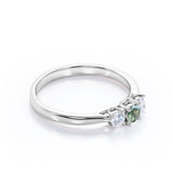 Classic trio ring - 1 carat Round Moss Agate and Moissanite Promise Ring in White Gold