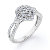 Pear-Shaped Double Halo - 1.7 Carat Round Cut Moissanite and diamond - Pave Split Shank Engagement Ring in Rose Gold