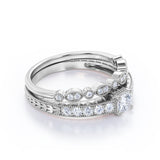 0.50 Carat Round Cut Diamond Vintage Milgrain Bridal Set Ring In White Gold