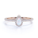 1 Ct Pear Cut Lab Created Opal Halo Engagement Ring