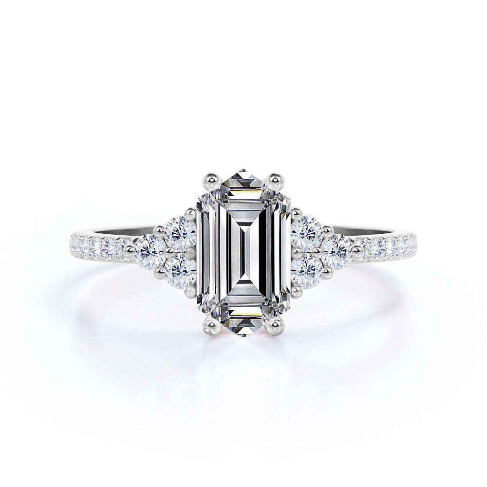 Classic 0.9 carat Hexagon Moissanite and Diamond Engagement Ring in Rose Gold