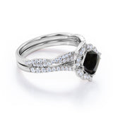 1.50 carat cushion cut Black Diamond infinity bridal set in white gold