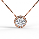 Solitaire 1.25 Carat Round Cut Real Moissanite Halo Pendant Necklace in 18k White Gold Over Silver