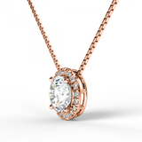 Solitaire 1.25 Carat Round Cut Real Moissanite Halo Pendant Necklace in 18k White Gold Over Silver