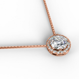 Solitaire 1.25 Carat Round Cut Real Moissanite Halo Pendant Necklace in 18k White Gold Over Silver