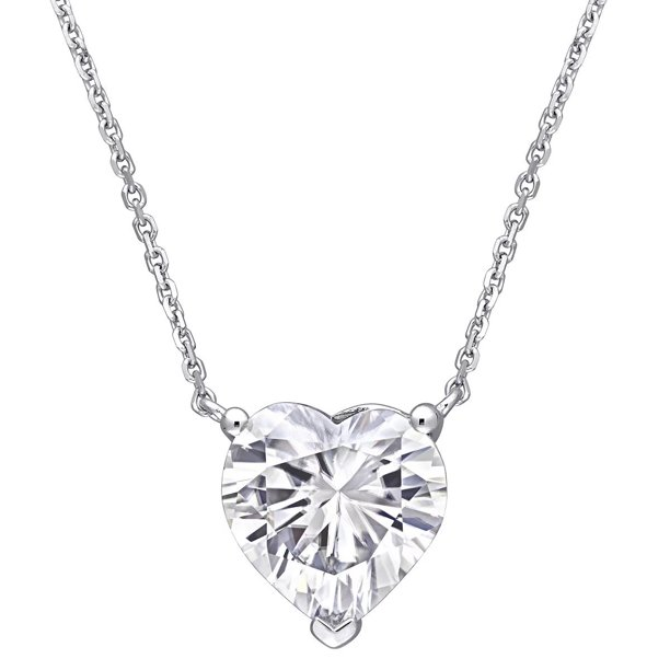 Gorgeous 1 Carat Heart Cut Moissanite Pendant Necklace in 18K White Gold Plating over Silver