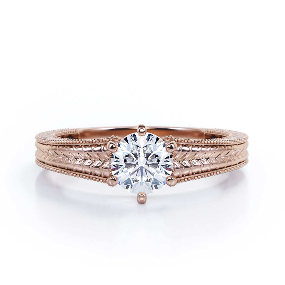 Vintage Bowtie Filigree 1 carat Round Moissanite Solitaire Engagement Ring in Yellow Gold