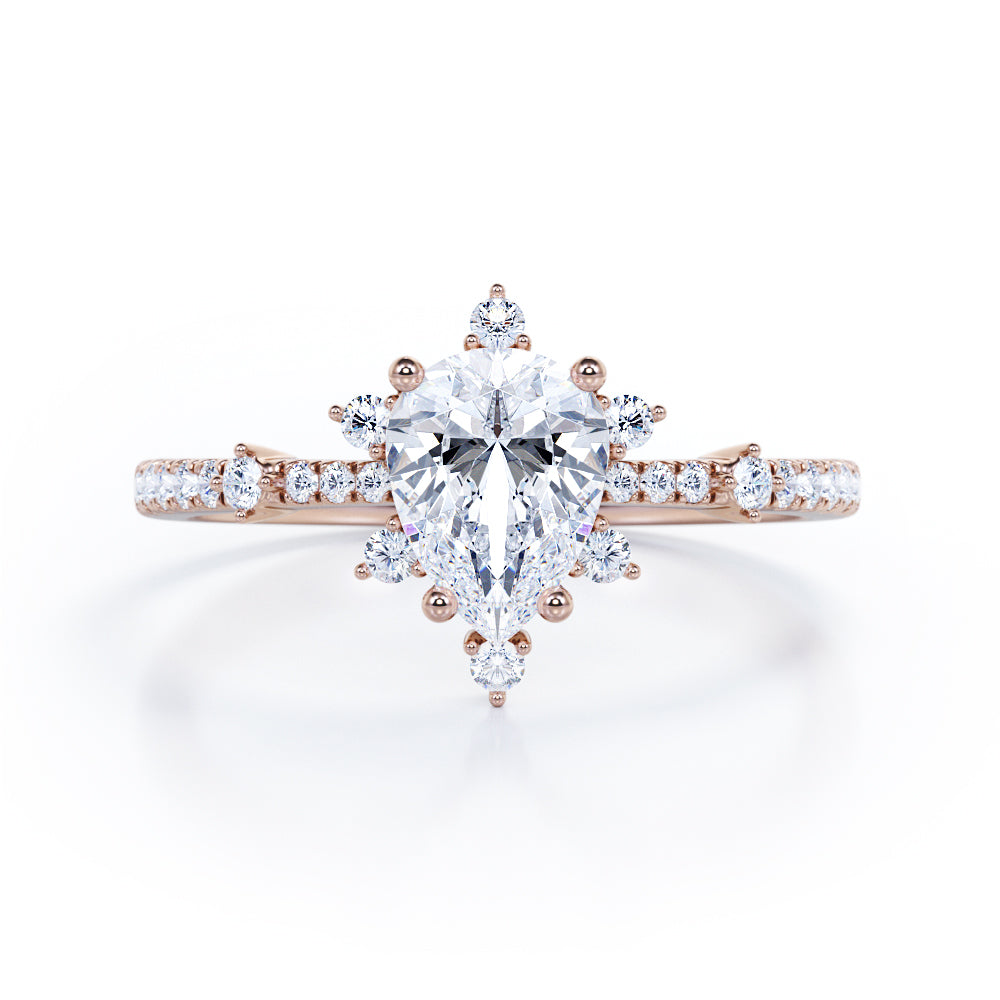 Snowflake 0.7 carat Pear Moissanite and Diamond Classic Engagement Ring in White Gold