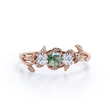 Leafy 1 Carat Round Cut Moss Agate Engagement Ring