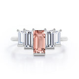 Graduated Baguette 1.5 carat Morganite and Cubic Zirconia Engagement Ring in White Gold