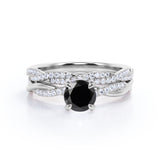 1.75 ct Round Lab Black Diamond Twisted Wedding Ring Set