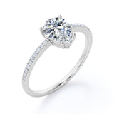 Classic Pave 0.7 carat Pear Moissanite and diamond Engagement Ring in White Gold