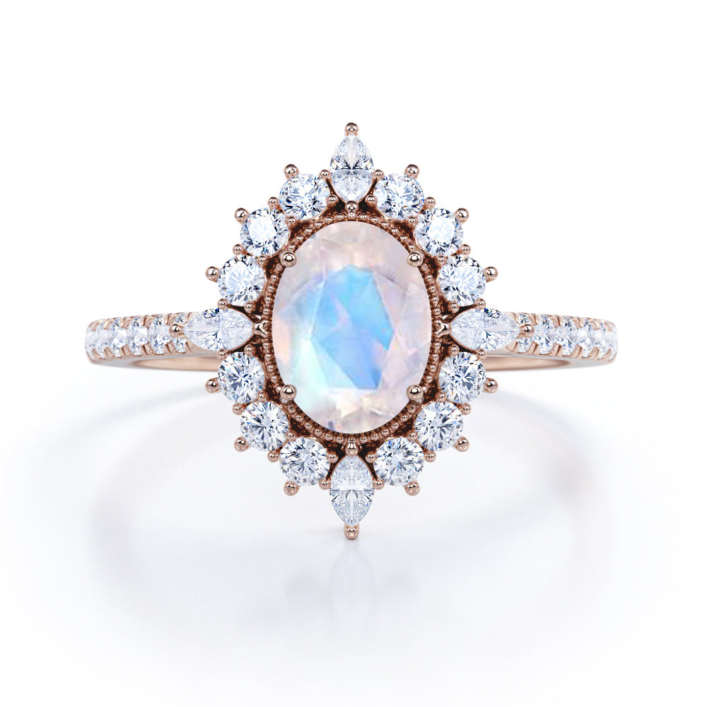 1.25 ct Oval Moonstone Halo Engagement Ring