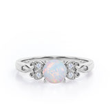 Tiny Butterfly 0.5 carat Round Opal and Diamond Vintage Engagement Ring in Rose Gold