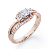 Shared Prongs 1 carat Princess Moissanite and Diamond Split Shank Band Engagement Ring in Rose Gold
