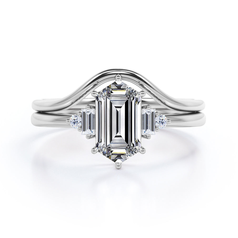 Minimal and Modern 0.8 carat Hexagon Moissanite and Diamond Engagement Ring in Black Gold