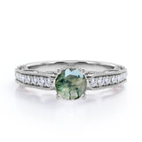 1.25 Carat Round Green Moss Agate Vintage Ring