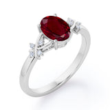 Luxurious Clover Lucky Leaf 0.5 carat Oval Lab-Created Ruby and Diamond Engagement Ring in Rose Gold