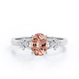 Luxurious Clover Lucky Leaf 0.5 carat Oval Morganite and Diamond Engagement Ring in Rose Gold