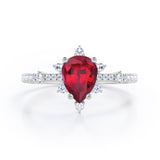 Snowflake 0.7 carat Pear Lab Ruby and Diamond Classic Engagement Ring in White Gold