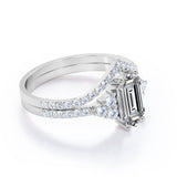 Elegant Clustered 1.1 carat Hexagon Moissanite and Diamond Bridal Ring Set in Black Gold