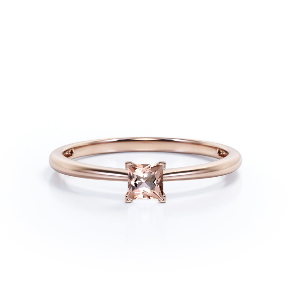 Minimal Solitaire 1 carat Princess Morganite Engagement Ring in White Gold