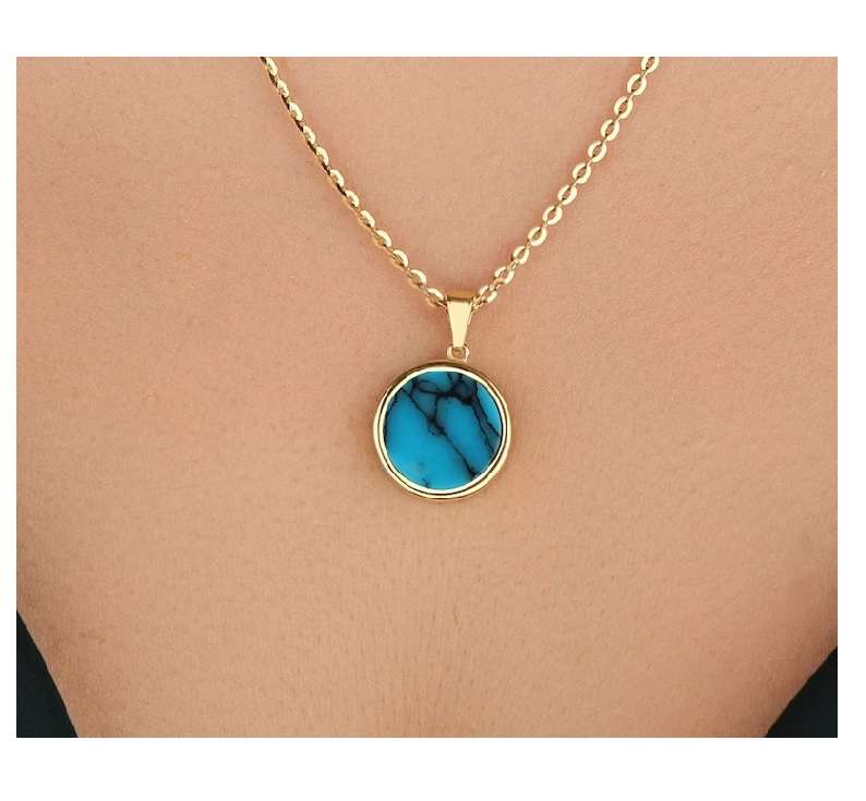 Perfect 1 Carat Round cut Blue Turquoise Solitaire Pendant Necklace in 18k Yellow Gold over Silver