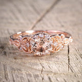 1.25 ct Round Peach Pink Morganite Antique Engagement Ring