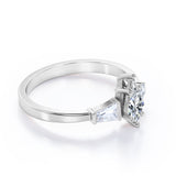 Classy Modern Three Stone Ring - 1 carat Kite Moissanite and Diamond Engagement Ring in Black Gold