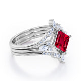 Double Crown 1.25 ct Princess Lab-Created Ruby Trio Bridal Set