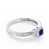 Infinity Milgrain - 1.15 Carat Princess Cut Blue Sapphire and diamond - Petite Pave Channel - Halo Engagement Ring in White Gold