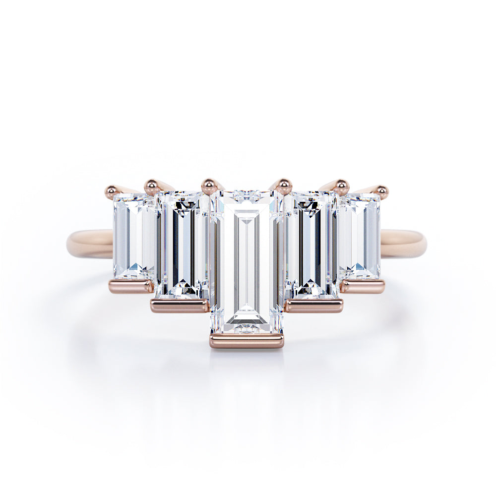 Graduated Baguette Cubic Ring in White Gold