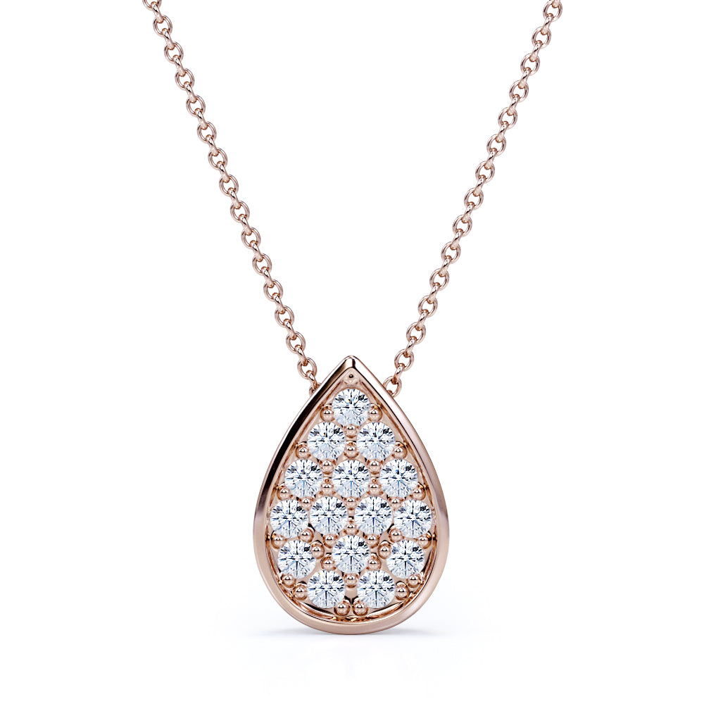 Raindrop 0.45 carat Moissanite/ Diamond Clustered Pendant and Chain Necklace in 18k White Gold Over Silver