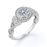 Antique Celtic Knot 0.8 carat Round Moissanite and Diamond Anniversary Ring in Black Gold