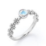 Flower Field 0.5 carat Round Moonstone Solitaire Nature-Inspired ring in White Gold