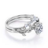 Fairytale 0.55 carat Round Moissanite and Diamond Wedding Ring Set in Black Gold