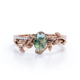 Leaf Inspired 1.25 Ct Pear Cut Moss Agate Wedding Ring Set