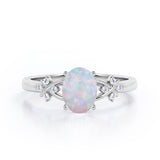 1.1 Ct Oval Cut Lab Created Opal Leaf Engagement Ring