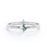 Striking 1 carat Solitaire Kite Shape Moss Agate Engagement Ring in Black Gold