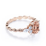 Twisted Rope Shank 1 carat Oval Morganite Engagement Ring in White Gold