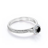 1.15 Carat Round Cut Lab Grown Black Diamond Antique Art Deco Engagement Ring In White Gold
