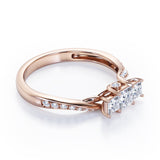 Scale Bridge Accent 0.65 carat Princess Diamond and Diamond Twisted Wave Engagement Ring in Rose Gold